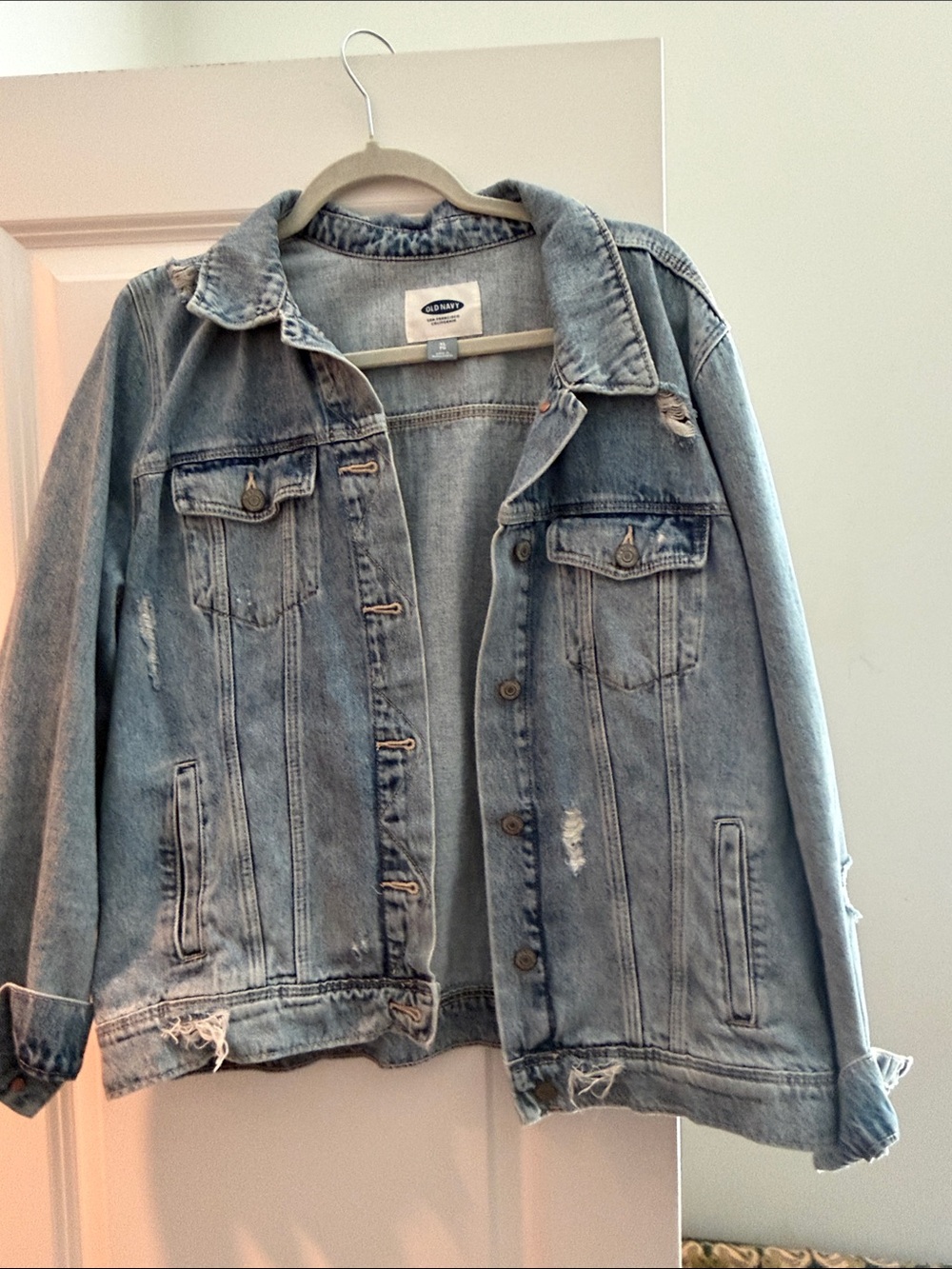 Old Navy Light Blue Distressed Denim Jacket - Picture 3 of 3